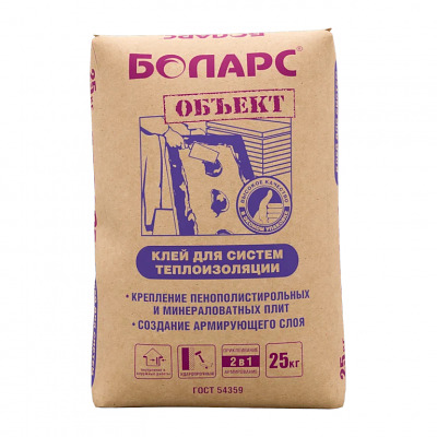 Клей для теплоизоляции морозостойкий Боларс ОБЪЕКТ 25 кг - купить в СовтСтрой