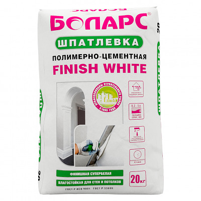 Шпатлевка полимерно-цементная Боларс Finish White 20 кг - купить в СовтСтрой